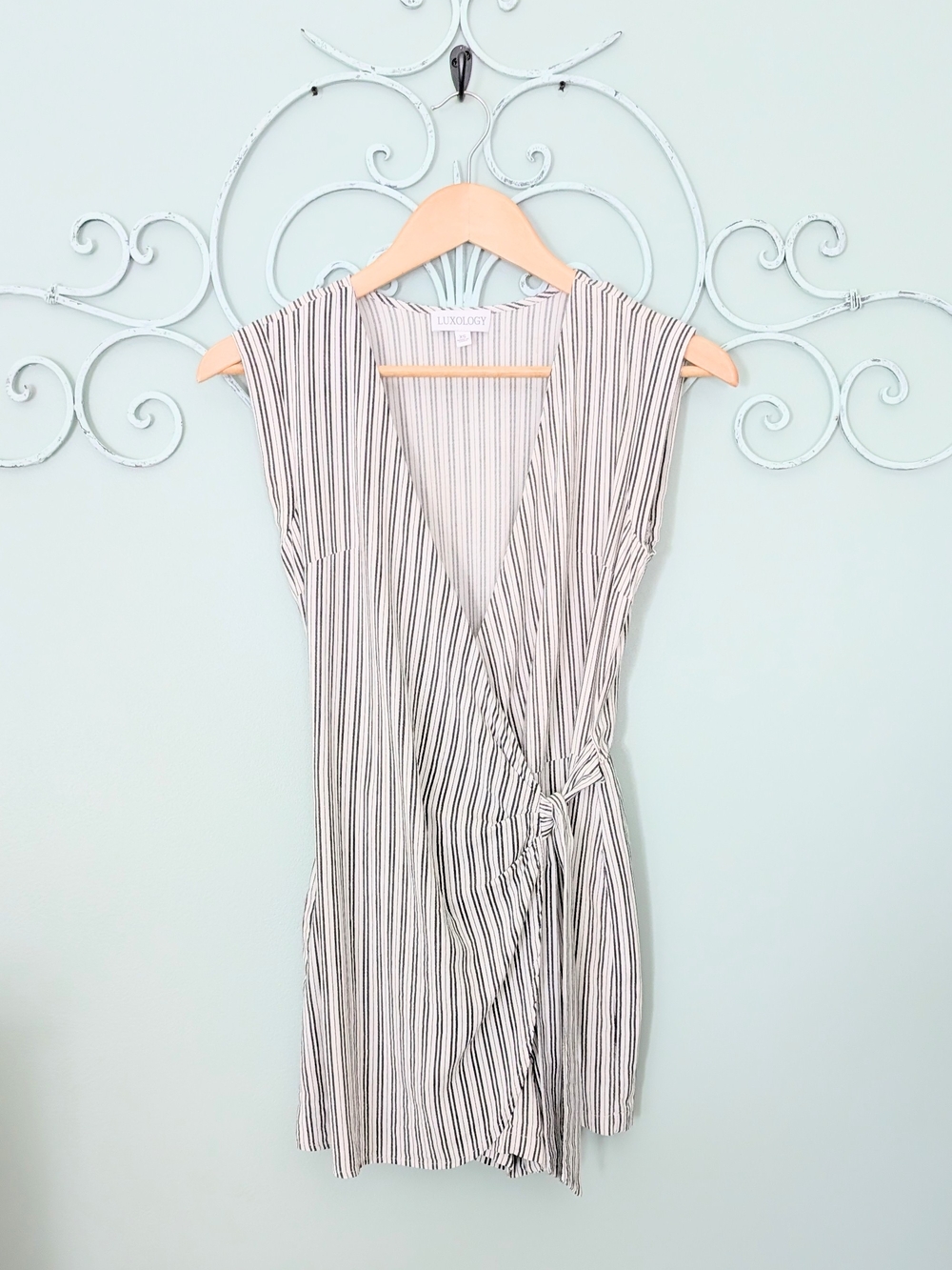 Striped Wrap-Front Women’s Romper - White/Black